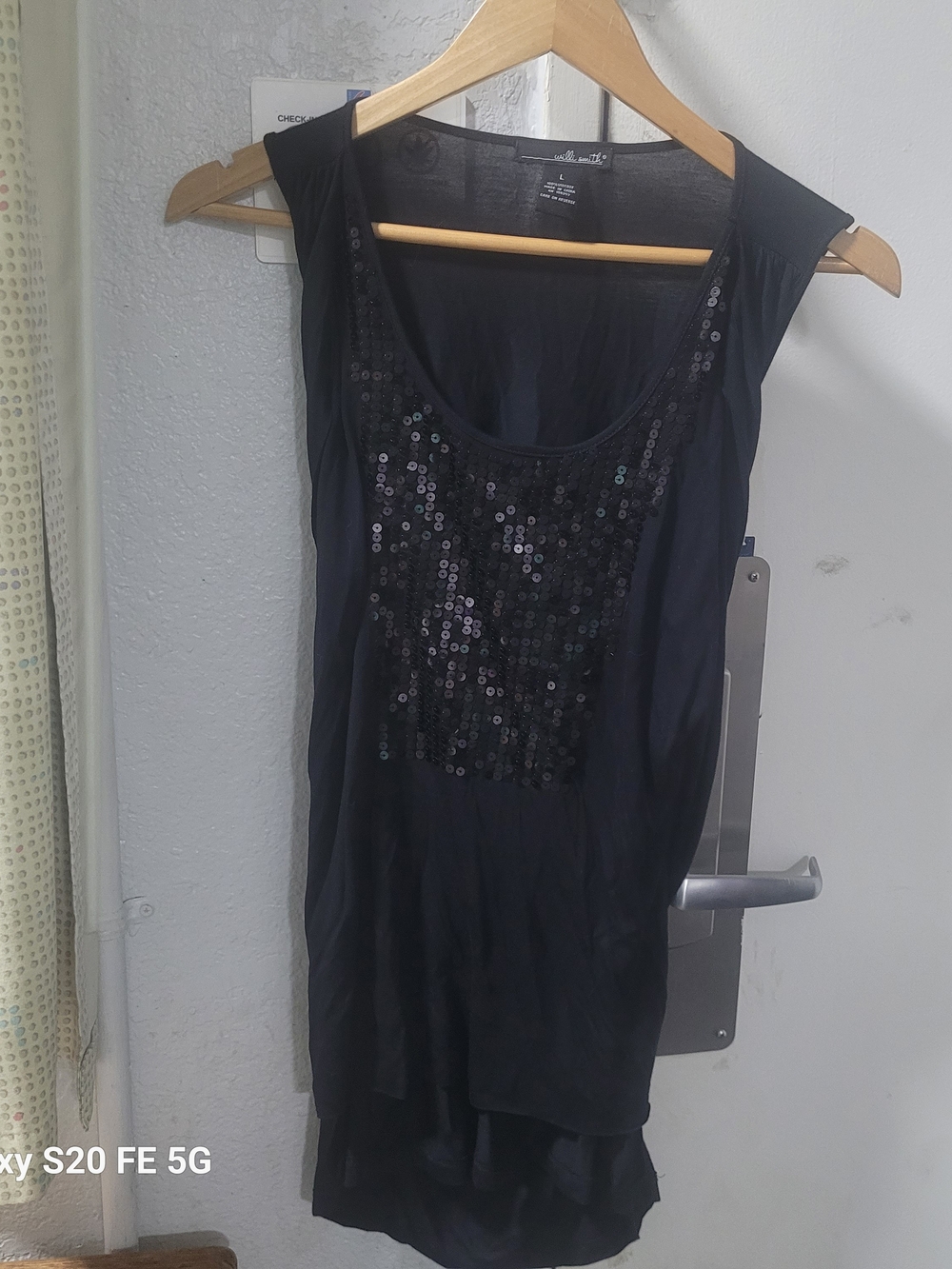 Willi Smith Black Sequin Scoop Neck Tank